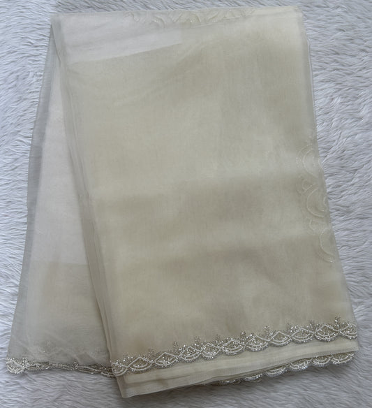 Soft Organza Designer Saree White colored Saree complemented with a Hand Embroidery border. - Sampradaya Designer Studio