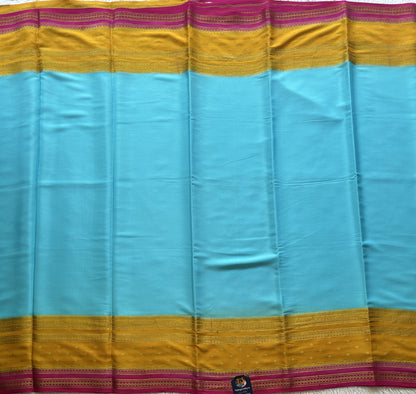 Sky Blue Mysore Crepe Silk Saree with Silver Zari Border | Pure Handloom | Silk Mark Certified - Sampradaya Designer Studio