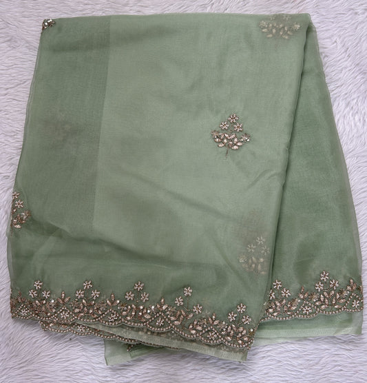 Soft Organza Designer Saree Green colored Saree complemented with a Hand Embroidery border. - Sampradaya Designer Studio