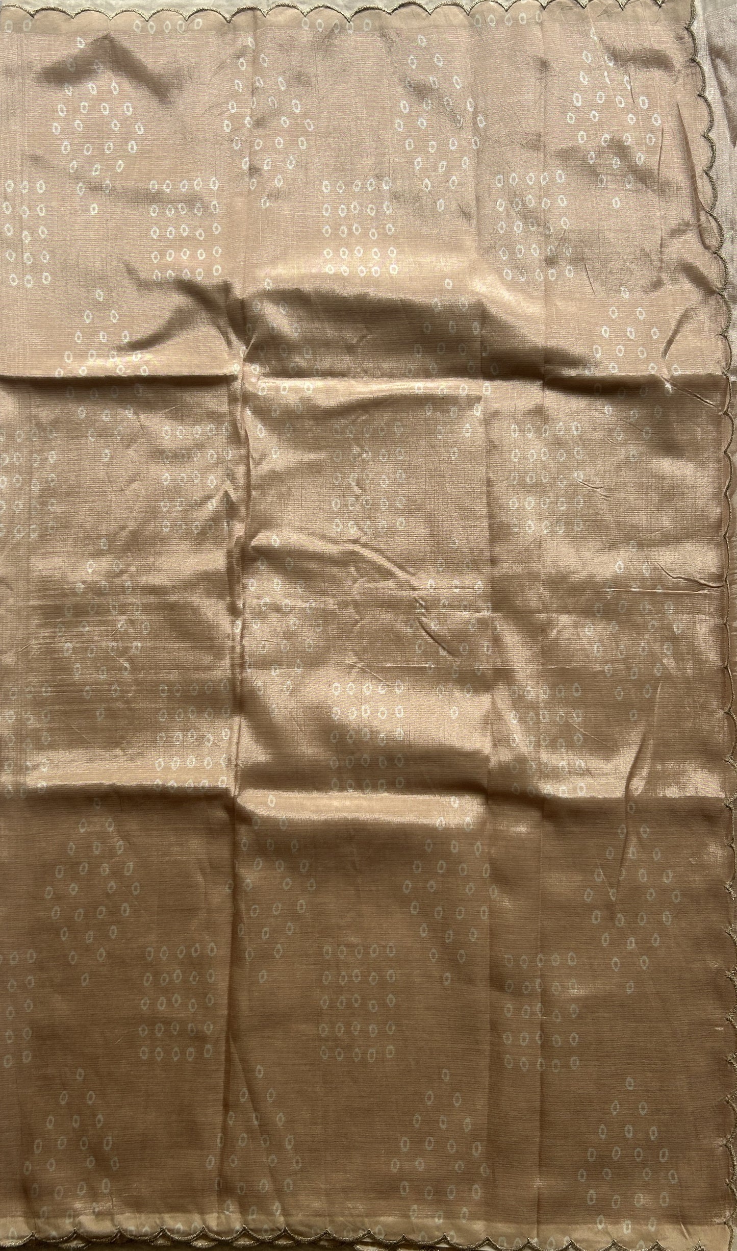 Mangalagiri Pattu Saree Light Beige Colored Complemented with a Scallop Border - Sampradaya Designer Studio