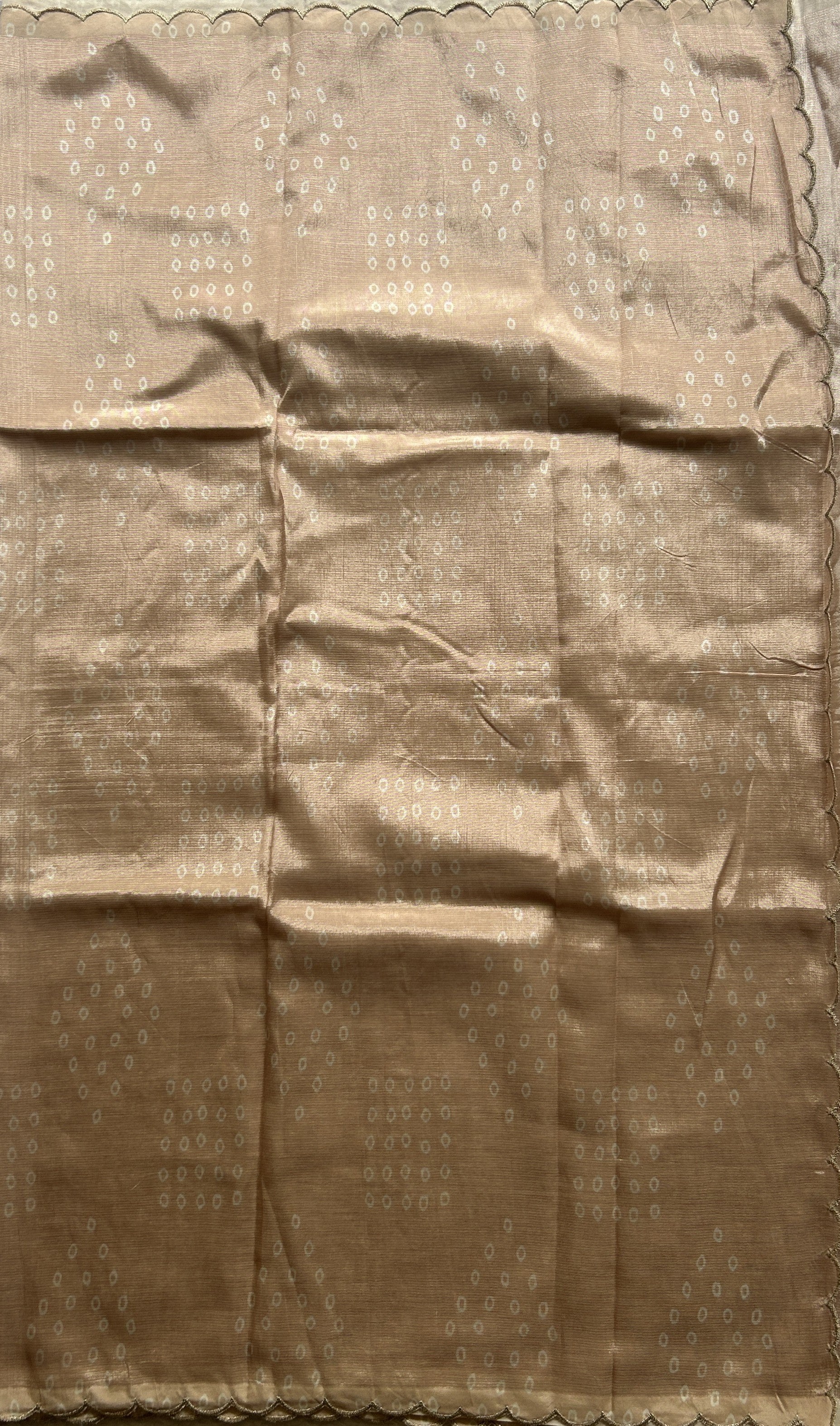 Mangalagiri Pattu Saree Light Beige Colored Complemented with a Scallop Border - Sampradaya Designer Studio