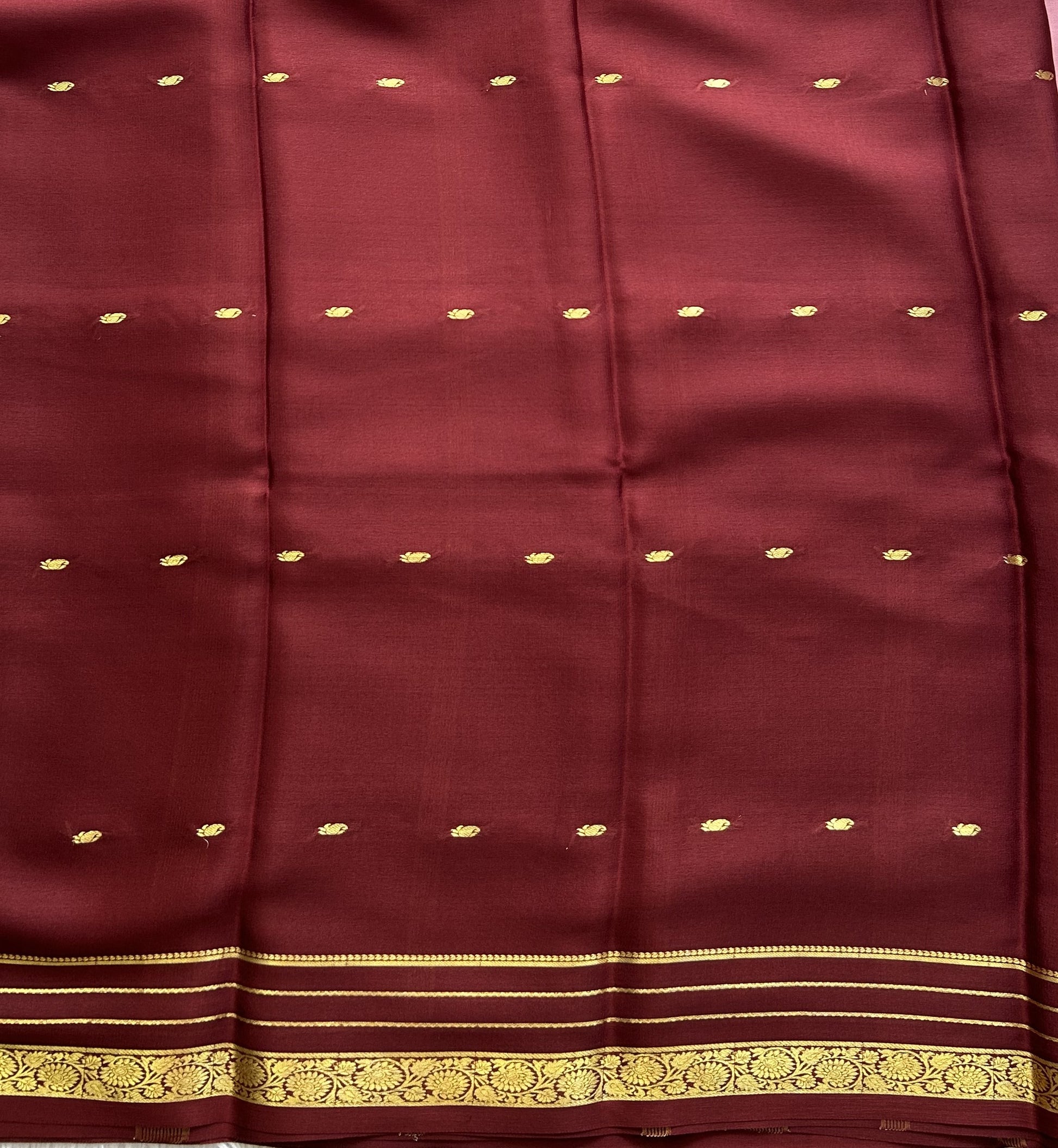 Onion Pink Mysore Crepe Silk Saree with Silver Zari Border | Pure Handloom | Silk Mark Certified - Sampradaya Designer Studio