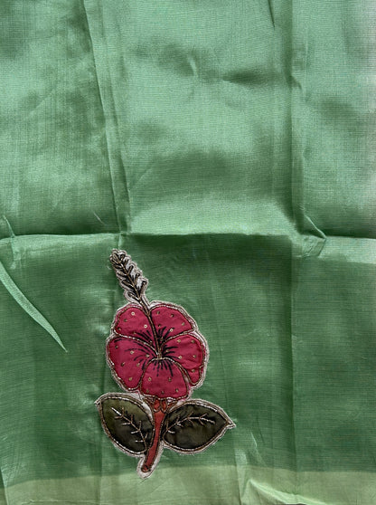 Mangalagiri Pattu Saree Mint Green Colored Complemented with a Scallop Border - Sampradaya Designer Studio