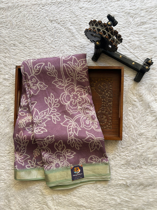 Mangalagiri Pattu Digital Print Saree Lilac colored complemented with a Sea Green Colored with Zari Border - Sampradaya Designer Studio