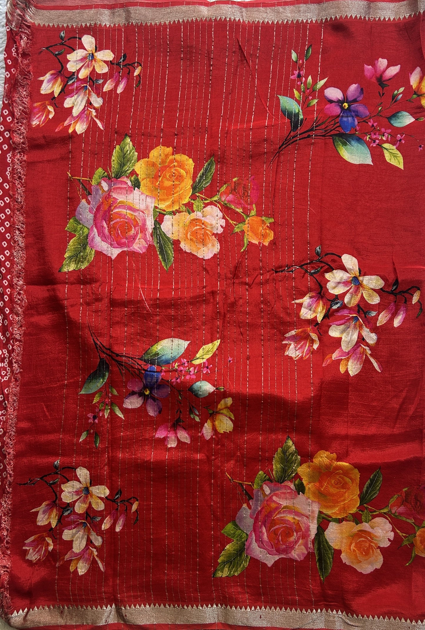 Mangalagiri Pattu Digital Print Saree Red colored complemented with a Zari Border - Sampradaya Designer Studio