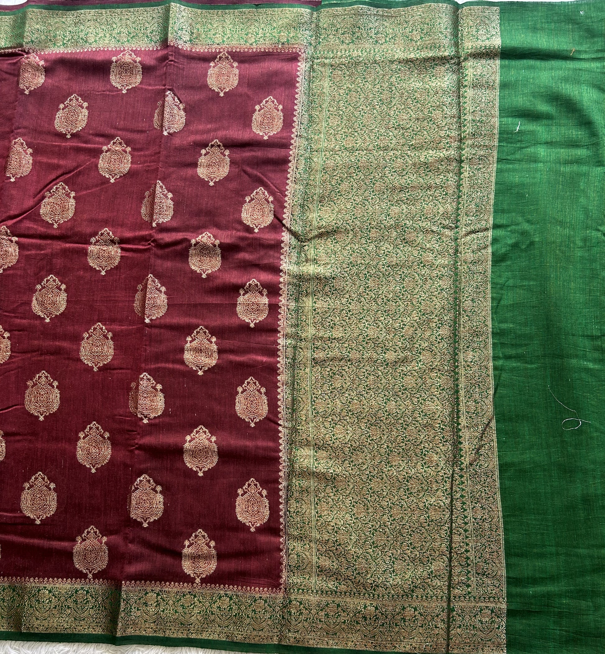 Brown Banarasi Raw Silk Saree with Gold Zari Border — Pure Handloom | Silk Mark Certified - Sampradaya Designer Studio