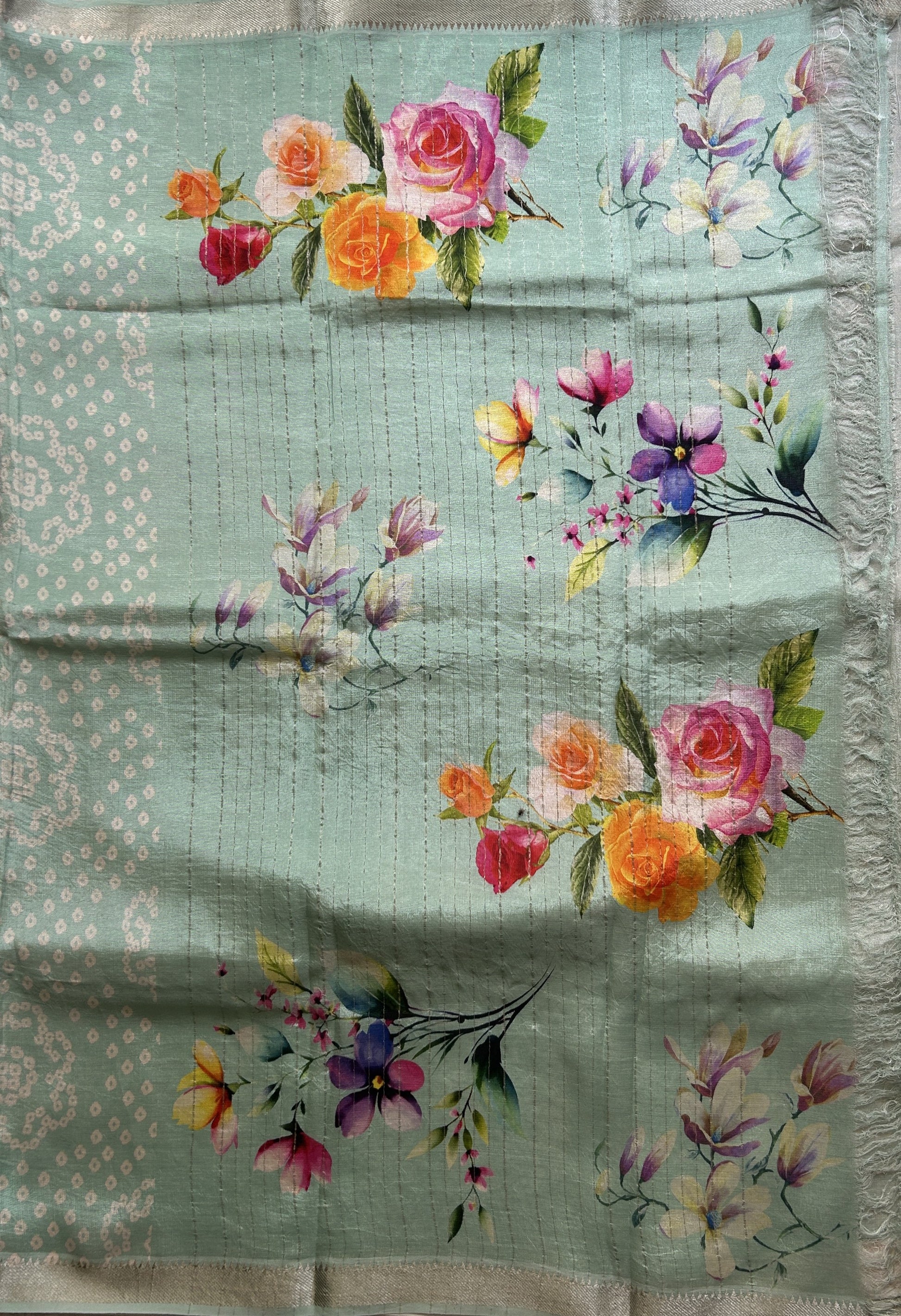 Mangalagiri Pattu Digital Print Saree Sea Green colored complemented with a Zari Border - Sampradaya Designer Studio