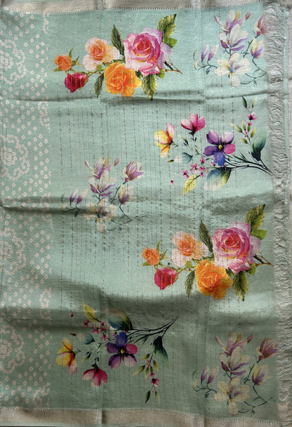 Mangalagiri Pattu Digital Print Saree Sea Green colored complemented with a Zari Border - Sampradaya Designer Studio