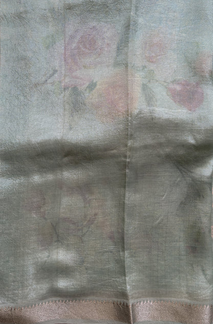 Mangalagiri Pattu Digital Print Saree Sea Green colored complemented with a Zari Border - Sampradaya Designer Studio