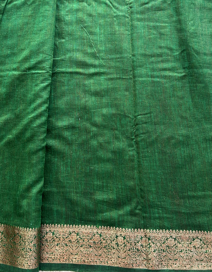 Brown Banarasi Raw Silk Saree with Gold Zari Border — Pure Handloom | Silk Mark Certified