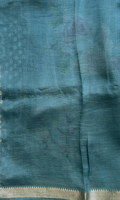 Mangalagiri Pattu Digital Print Saree Teal Blue colored complemented with a Zari Border - Sampradaya Designer Studio