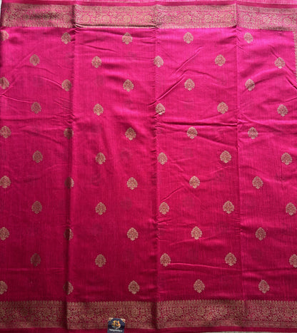 Pink Banarasi Raw Silk Saree with Gold Zari Border — Pure Handloom | Silk Mark Certified