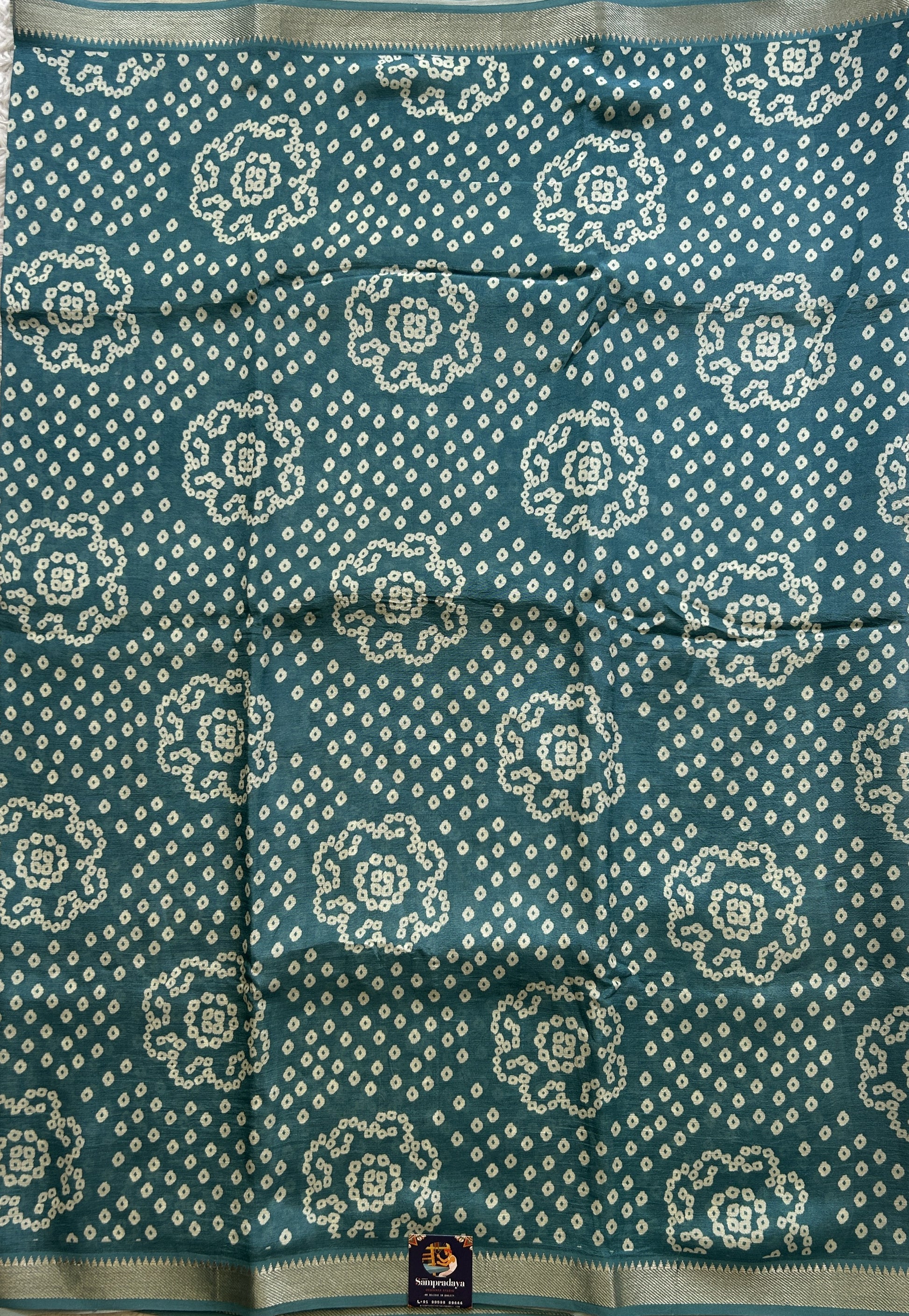 Mangalagiri Pattu Digital Print Saree Teal Blue colored complemented with a Zari Border - Sampradaya Designer Studio