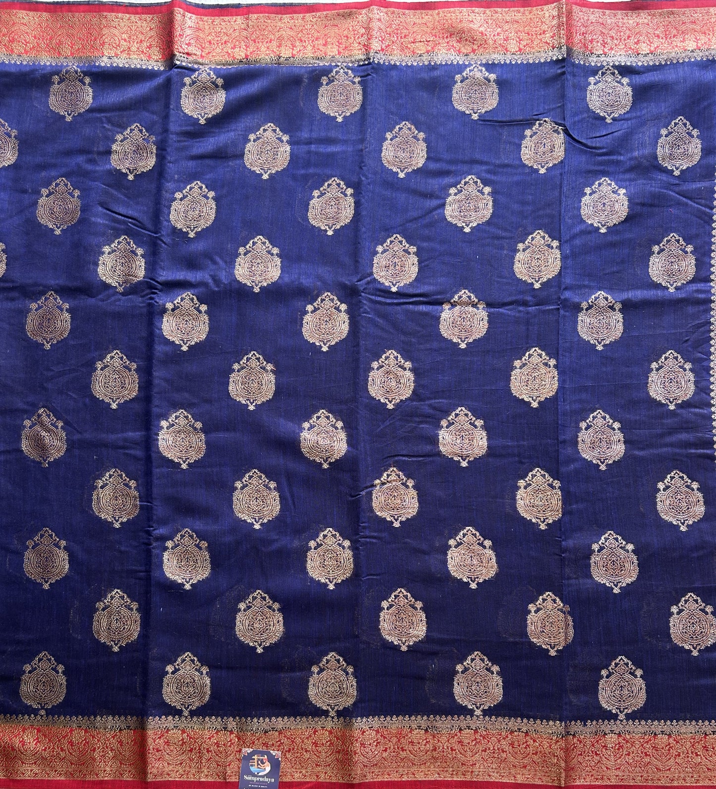 Carbon Blue Banarasi Raw Silk Saree with Gold Zari Border — Pure Handloom | Silk Mark Certified - Sampradaya Designer Studio