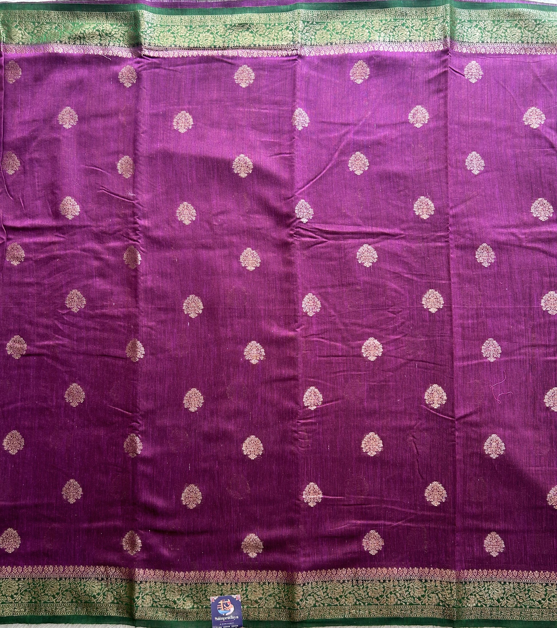 Purple Banarasi Raw Silk Saree with Gold Zari Border — Pure Handloom | Silk Mark Certified - Sampradaya Designer Studio