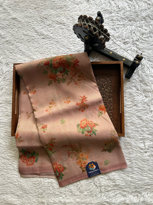 Banarasi Fancy Kota Onion Pink Colored Borderless Saree Complemented With Digital Print. - Sampradaya Designer Studio