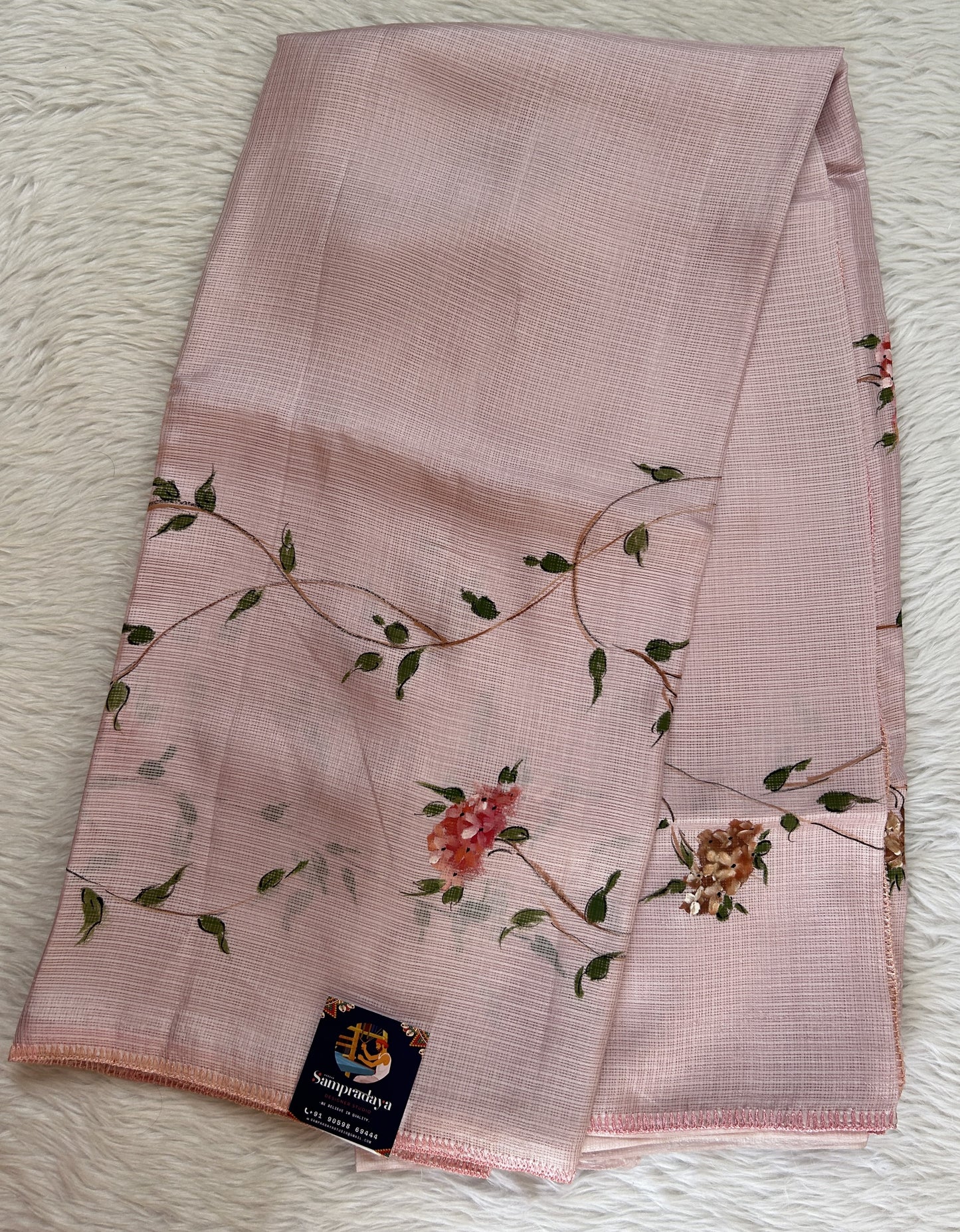 Silk kota Saree Light Pink color complemented with a Borderless Saree. - Sampradaya Designer Studio
