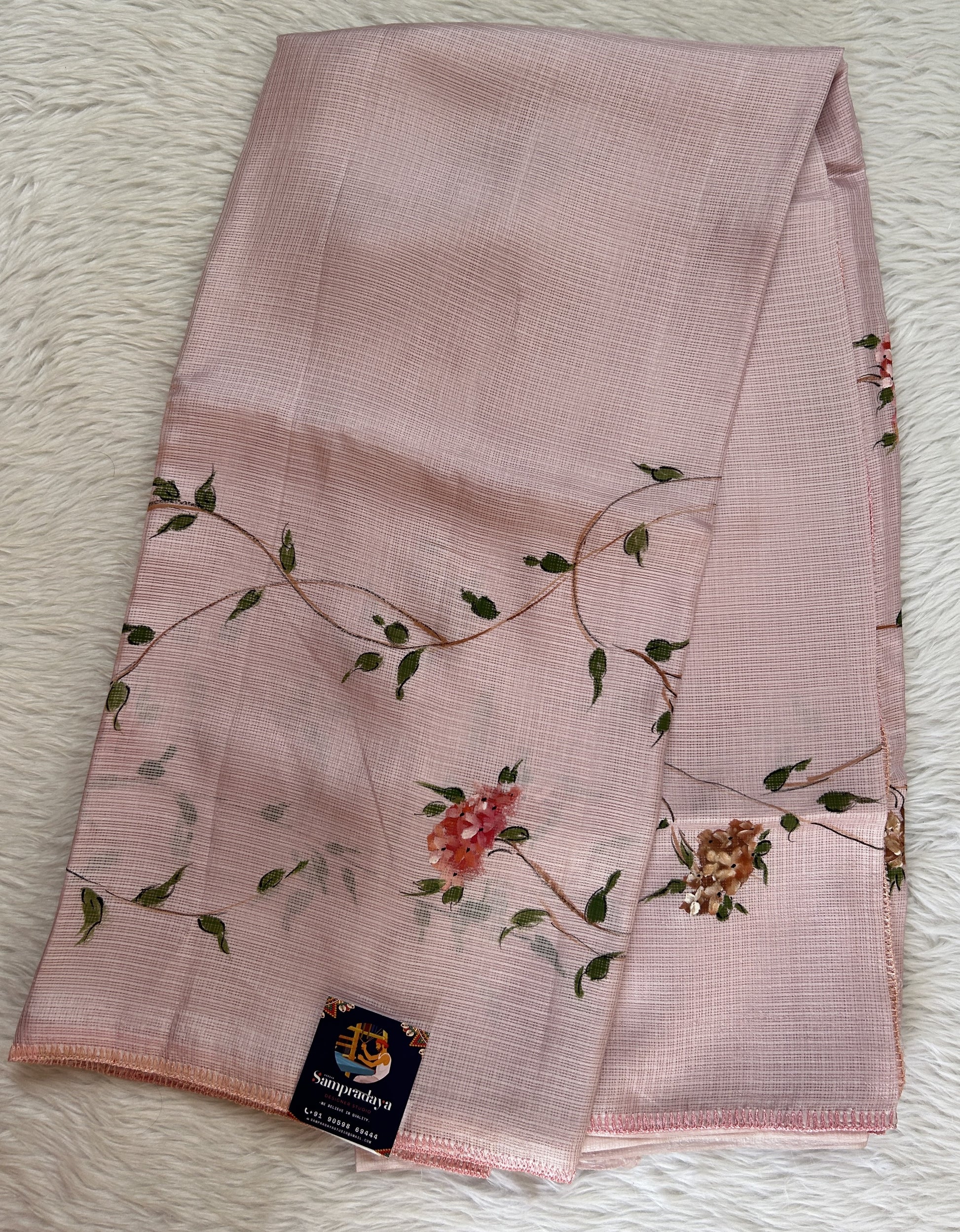 Silk kota Saree Light Pink color complemented with a Borderless Saree. - Sampradaya Designer Studio