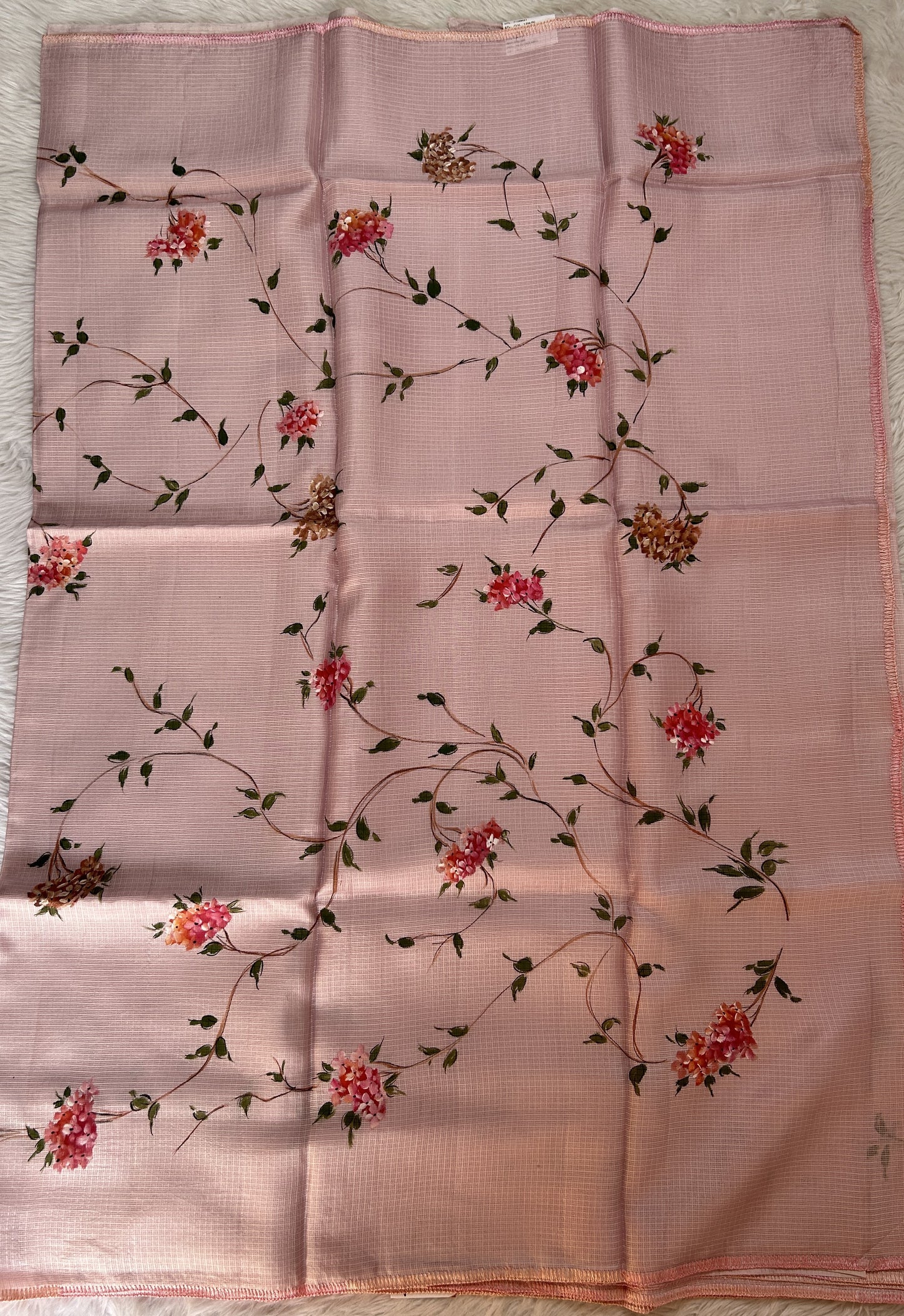 Silk kota Saree Light Pink color complemented with a Borderless Saree. - Sampradaya Designer Studio