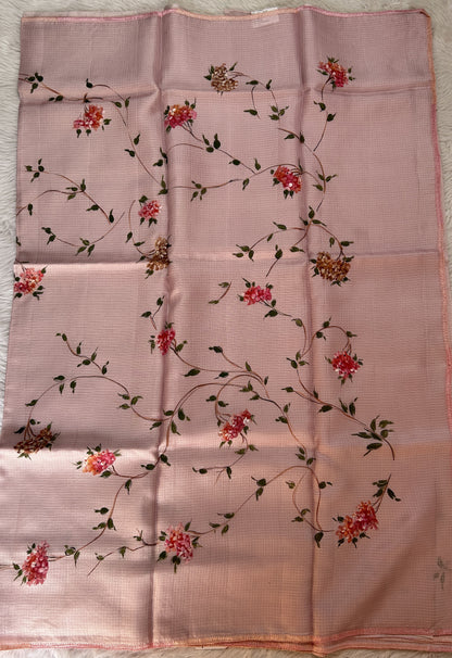 Silk kota Saree Light Pink color complemented with a Borderless Saree. - Sampradaya Designer Studio