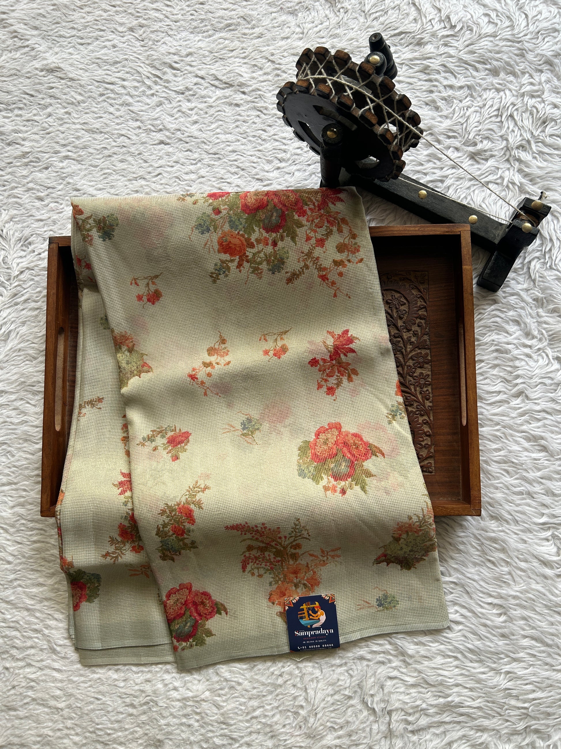 Banarasi Fancy Kota Grey Colored Borderless Saree Complemented With Digital Print. - Sampradaya Designer Studio