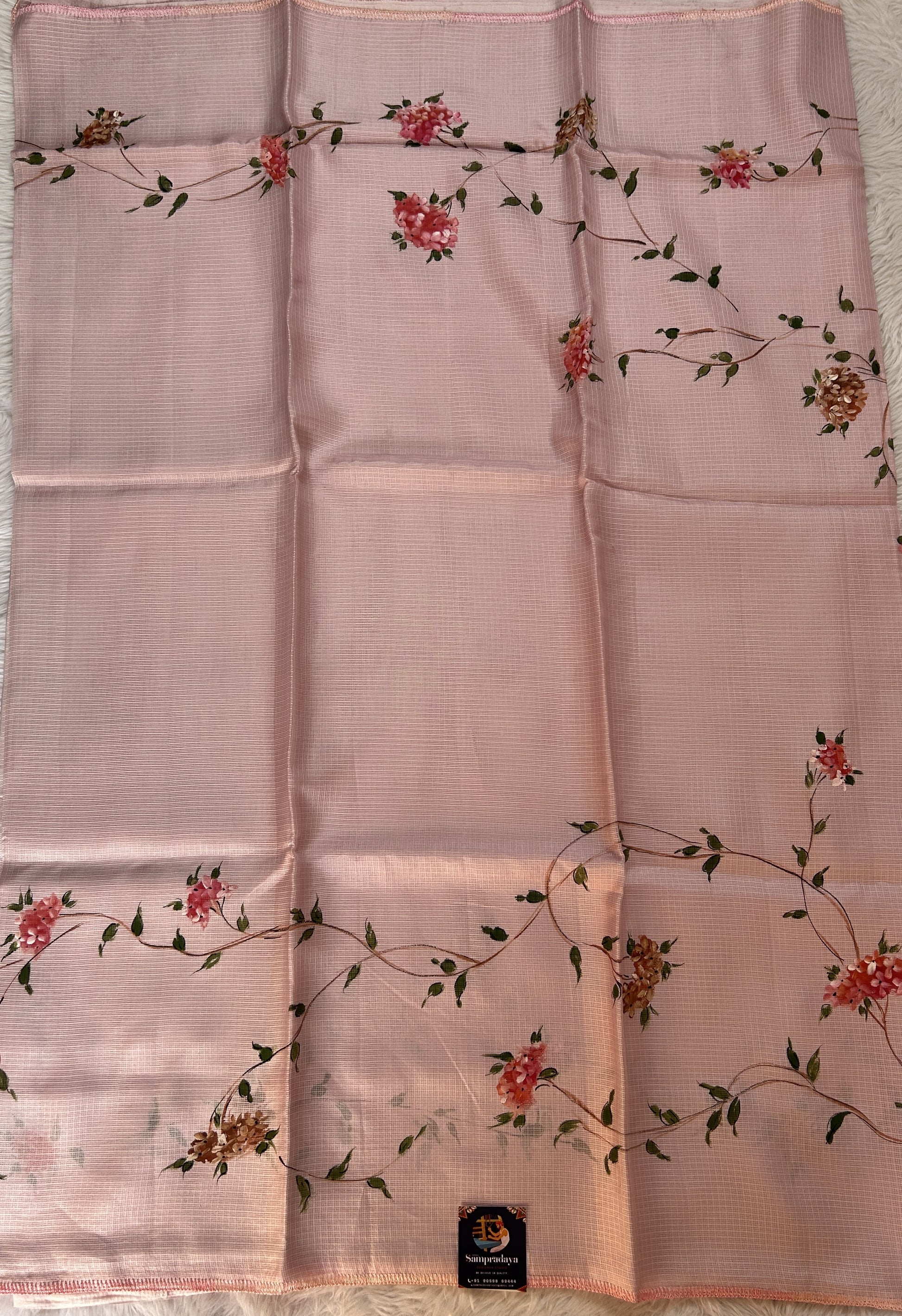 Silk kota Saree Light Pink color complemented with a Borderless Saree. - Sampradaya Designer Studio
