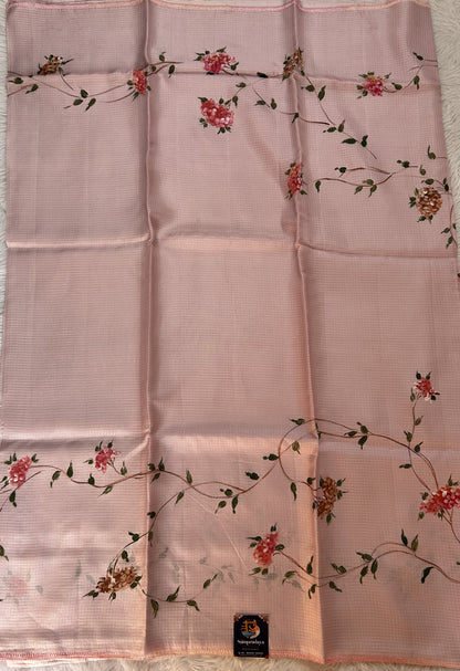 Silk kota Saree Light Pink color complemented with a Borderless Saree. - Sampradaya Designer Studio