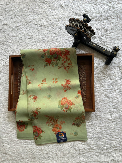 Banarasi Fancy Kota Light Green Colored Borderless Saree Complemented With Digital Print. - Sampradaya Designer Studio