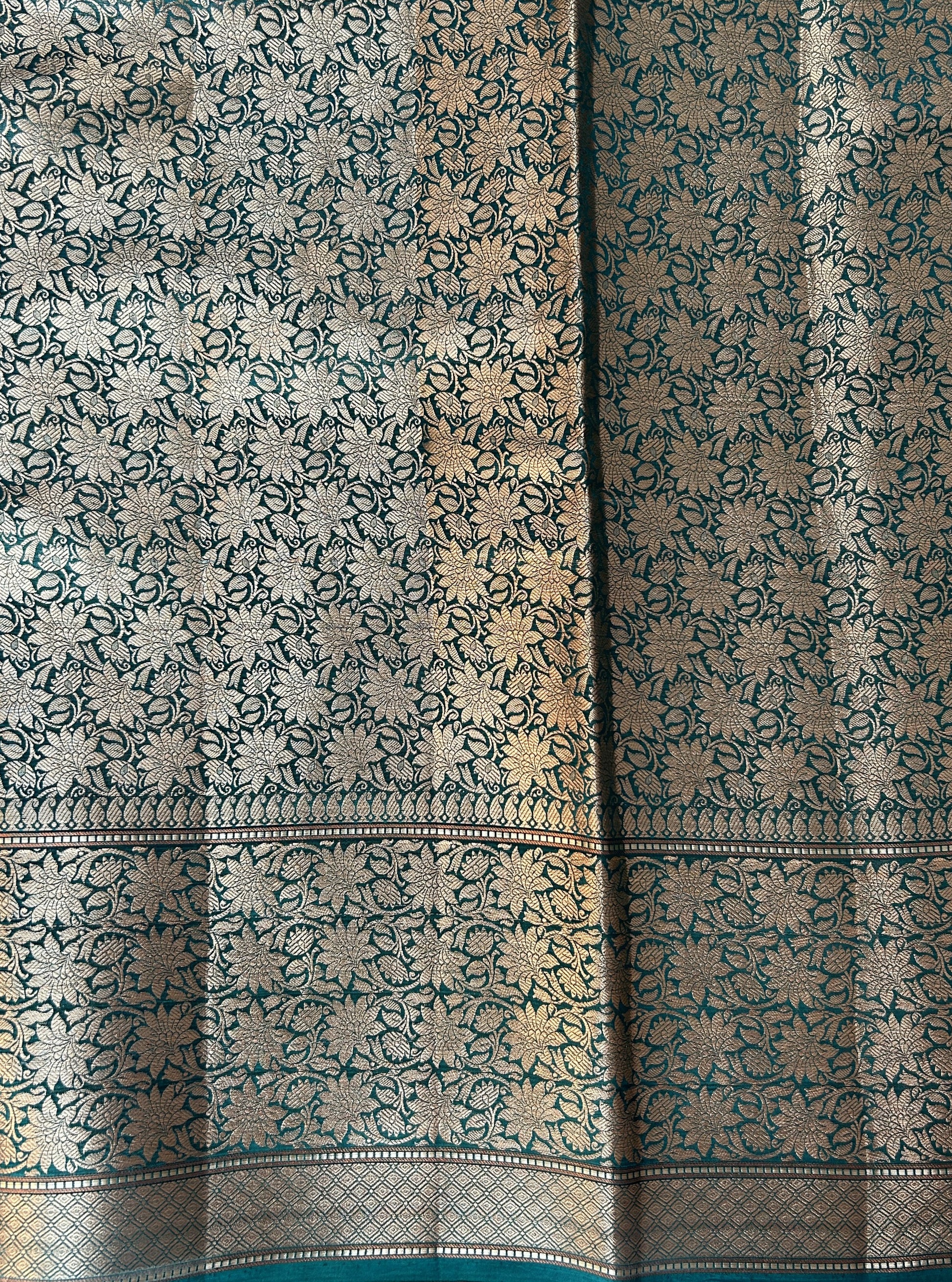 Silk kota Saree Red color complemented with a Bottle Green Color Zari Weaving Border. - Sampradaya Designer Studio
