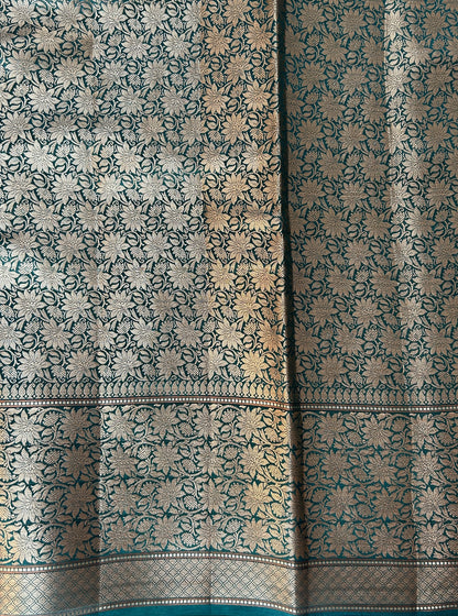 Silk kota Saree Red color complemented with a Bottle Green Color Zari Weaving Border. - Sampradaya Designer Studio