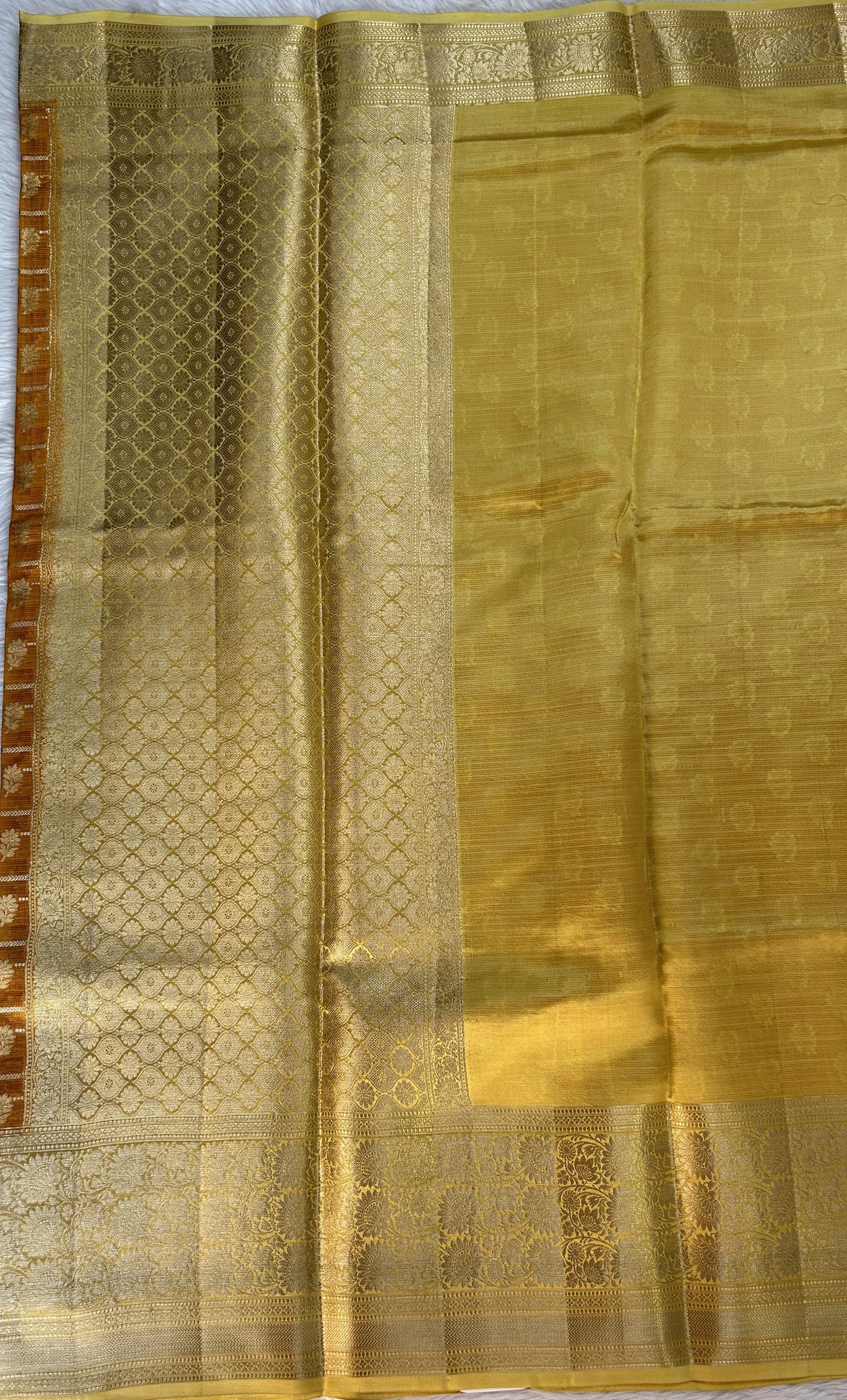 Silk kota Saree Orange color complemented with a Light Yellow Color Zari Weaving Border. - Sampradaya Designer Studio