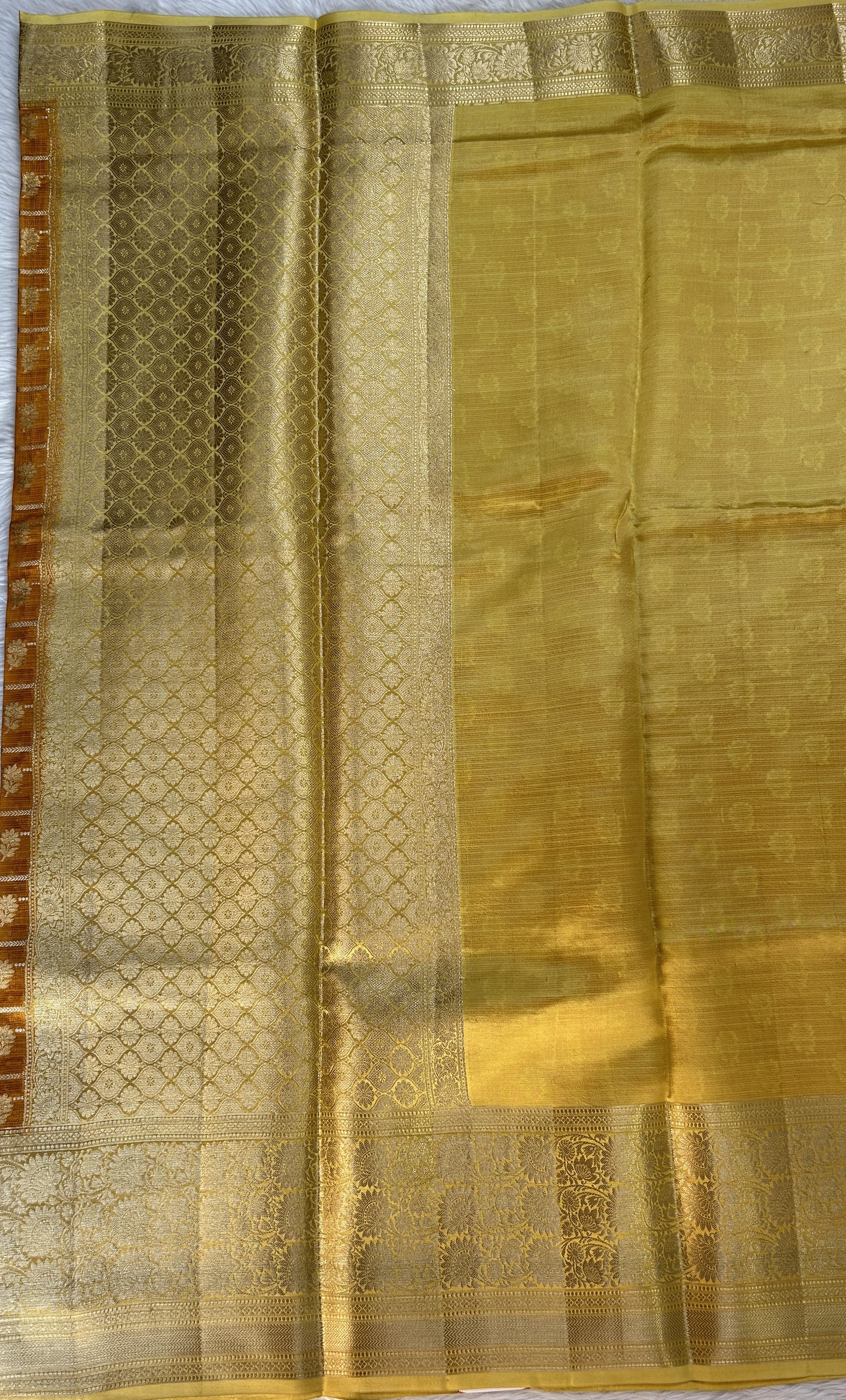 Silk kota Saree Orange color complemented with a Light Yellow Color Zari Weaving Border. - Sampradaya Designer Studio