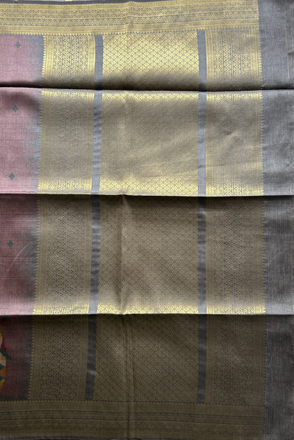 Semi Tussar Saree Light Grape Wine Colored Complemented with a Zari Border. - Sampradaya Designer Studio