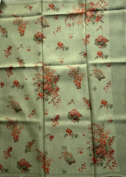 Banarasi Fancy Kota Light Green Colored Borderless Saree Complemented With Digital Print. - Sampradaya Designer Studio