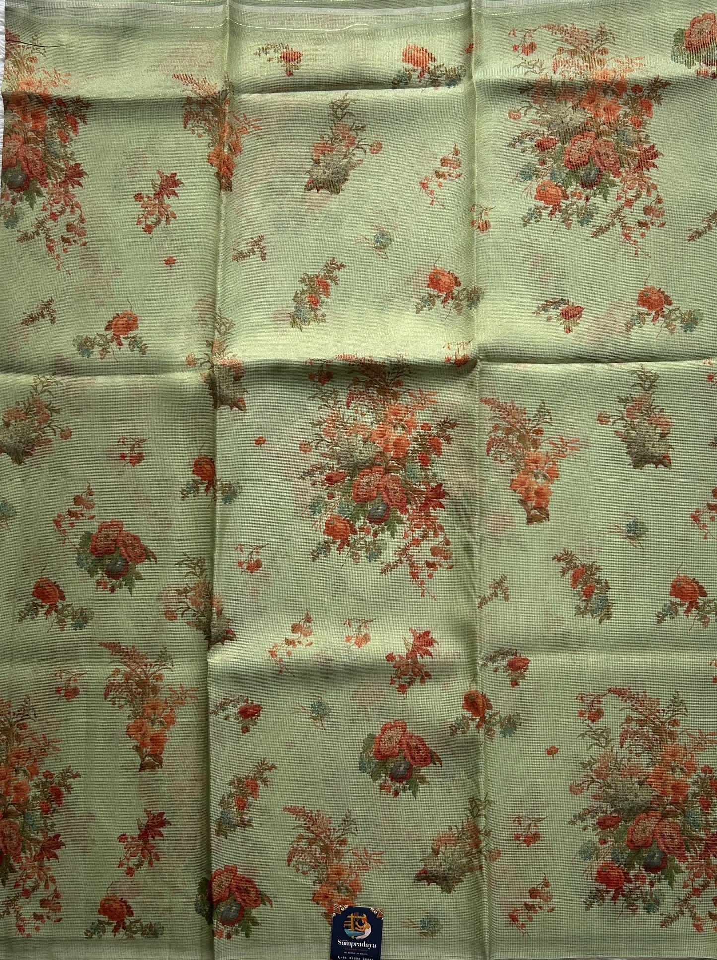 Banarasi Fancy Kota Light Green Colored Borderless Saree Complemented With Digital Print. - Sampradaya Designer Studio