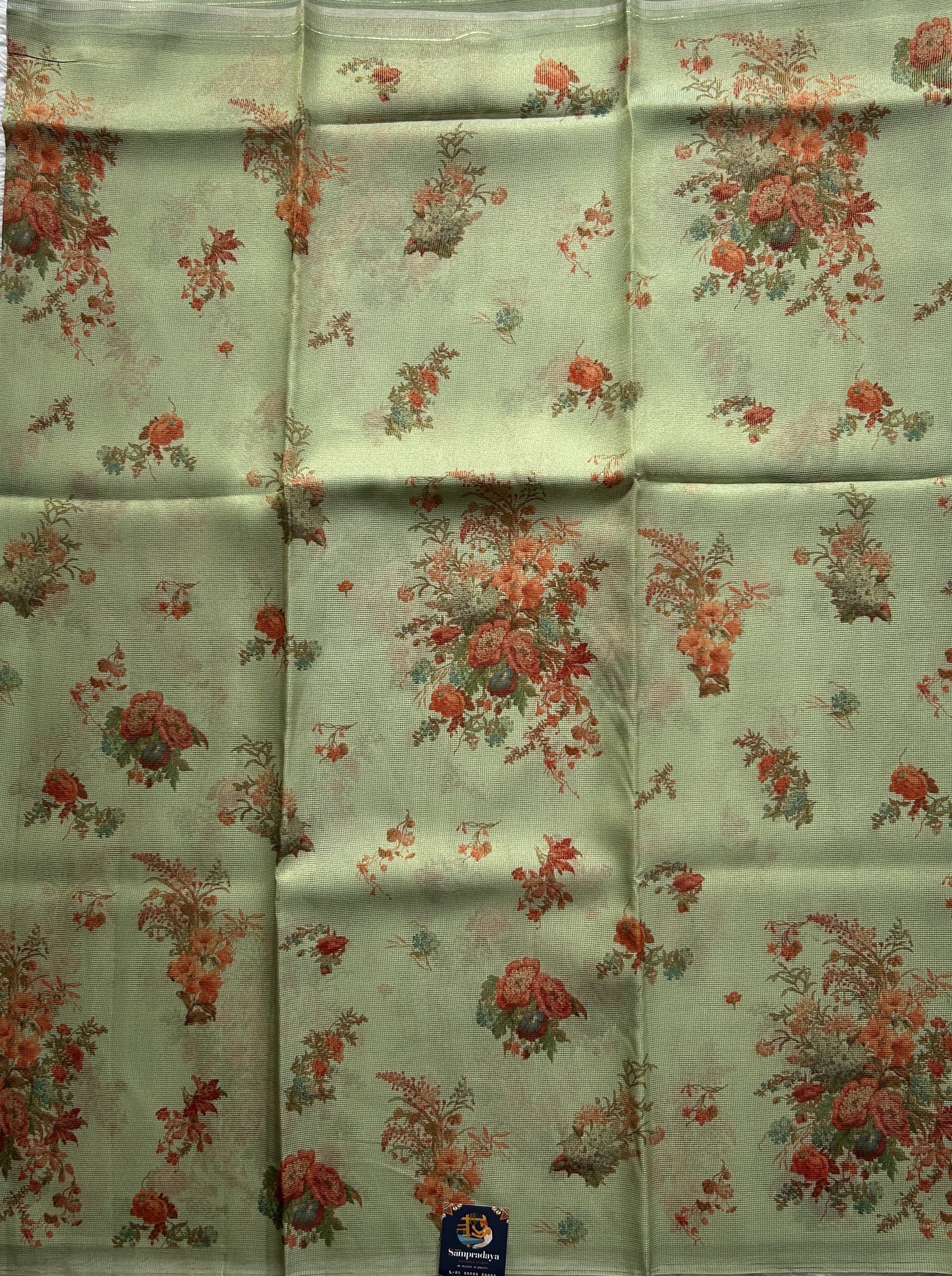 Banarasi Fancy Kota Light Green Colored Borderless Saree Complemented With Digital Print. - Sampradaya Designer Studio