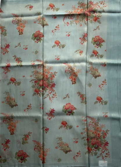 Banarasi Fancy Kota Sky Blue Colored Borderless Saree Complemented With Digital Print. - Sampradaya Designer Studio