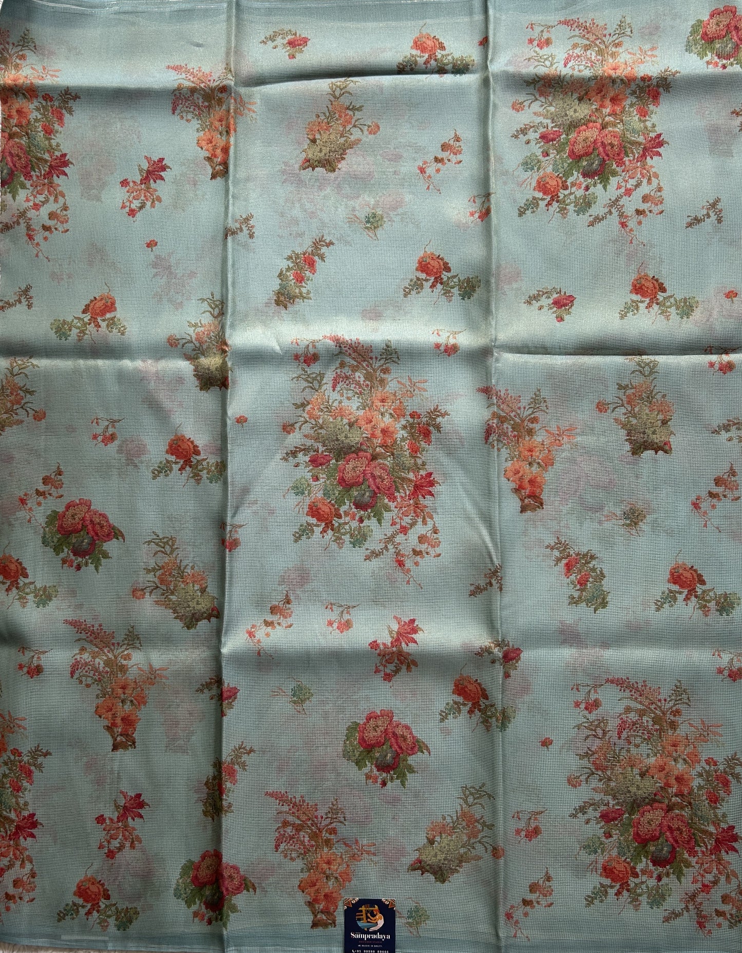 Banarasi Fancy Kota Sky Blue Colored Borderless Saree Complemented With Digital Print. - Sampradaya Designer Studio