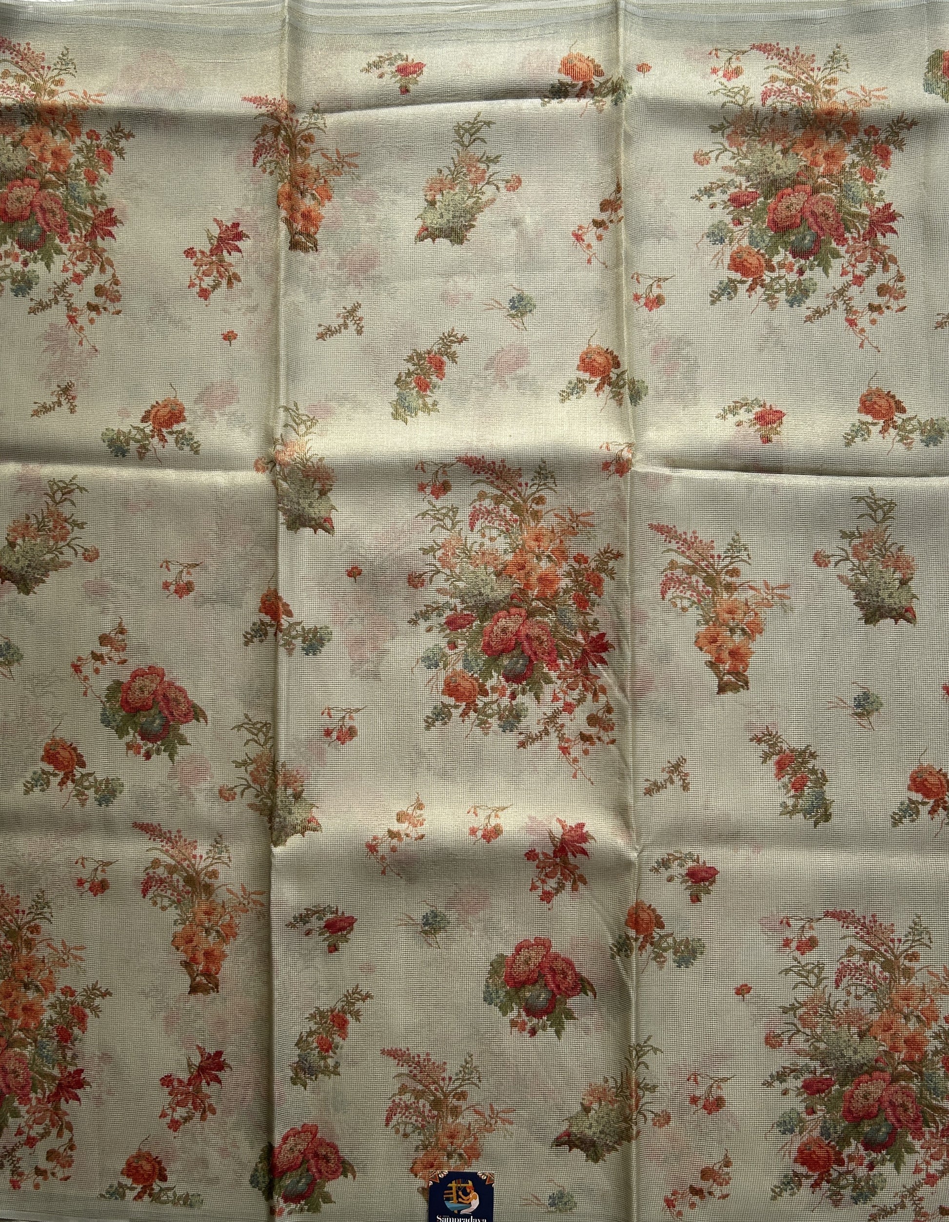 Banarasi Fancy Kota Grey Colored Borderless Saree Complemented With Digital Print. - Sampradaya Designer Studio