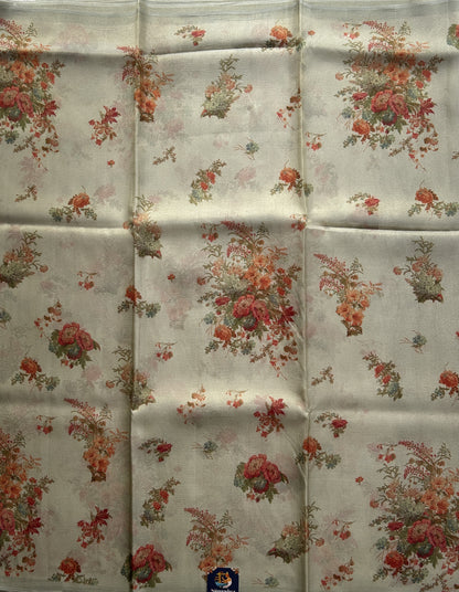 Banarasi Fancy Kota Grey Colored Borderless Saree Complemented With Digital Print. - Sampradaya Designer Studio