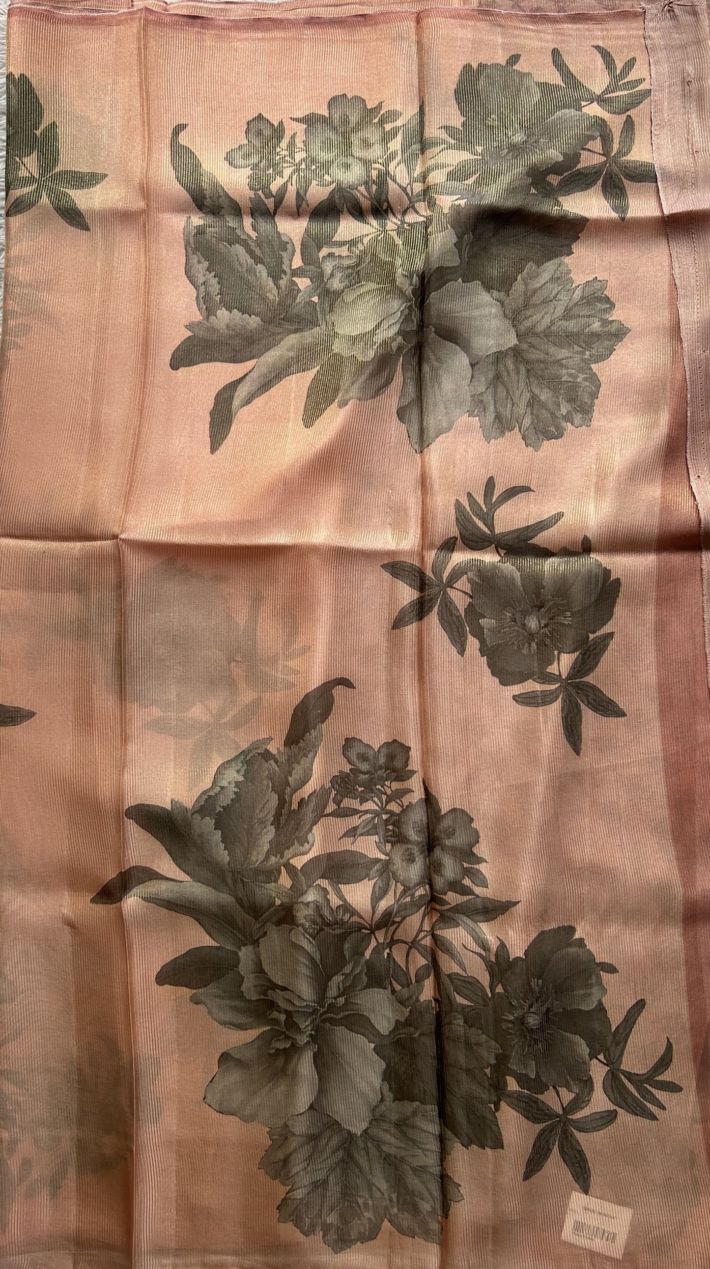 Banarasi Fancy Kota Peach Colored Borderless Saree Complemented With Digital Print. - Sampradaya Designer Studio