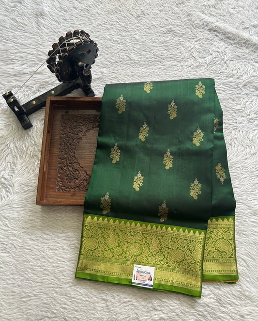 Venkatagiri Pattu Saree Dark Green Complemented With a Green Color Zari Border. - Sampradaya Designer Studio