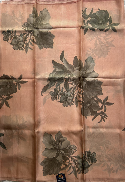 Banarasi Fancy Kota Peach Colored Borderless Saree Complemented With Digital Print. - Sampradaya Designer Studio
