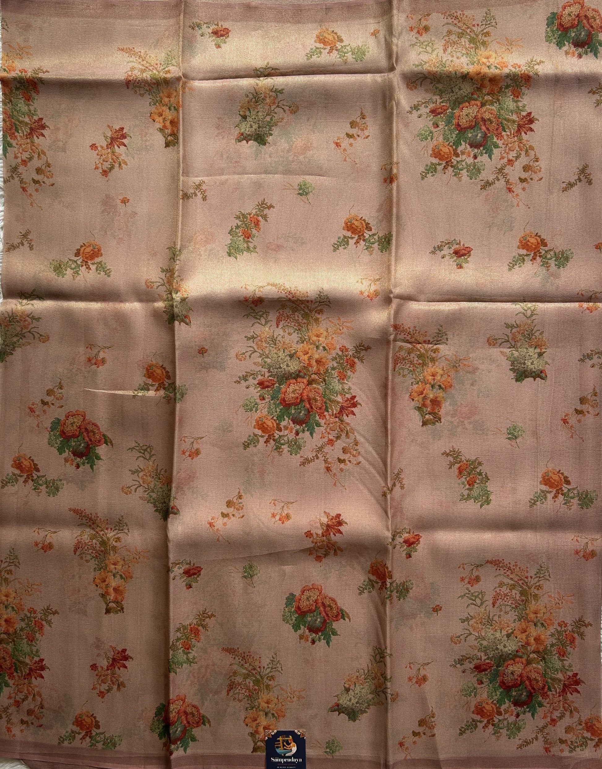 Banarasi Fancy Kota Onion Pink Colored Borderless Saree Complemented With Digital Print. - Sampradaya Designer Studio