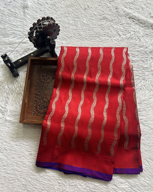 Venkatagiri Pattu Saree Red Colored Complemented With a No Border. - Sampradaya Designer Studio