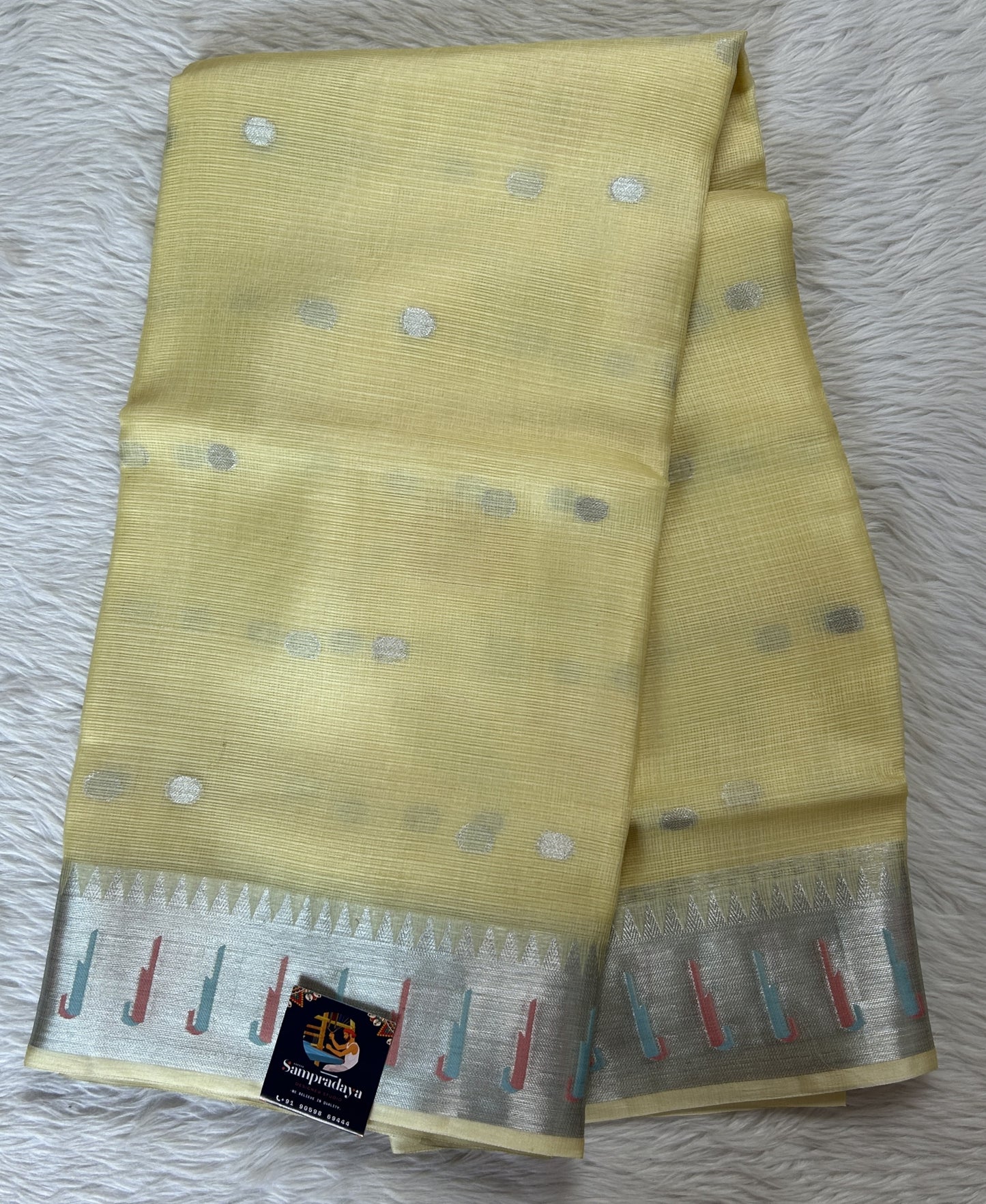 Silk kota Saree Yellow color complemented with a Zari Weaving Border. - Sampradaya Designer Studio