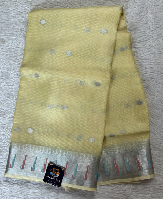 Silk kota Saree Yellow color complemented with a Zari Weaving Border. - Sampradaya Designer Studio
