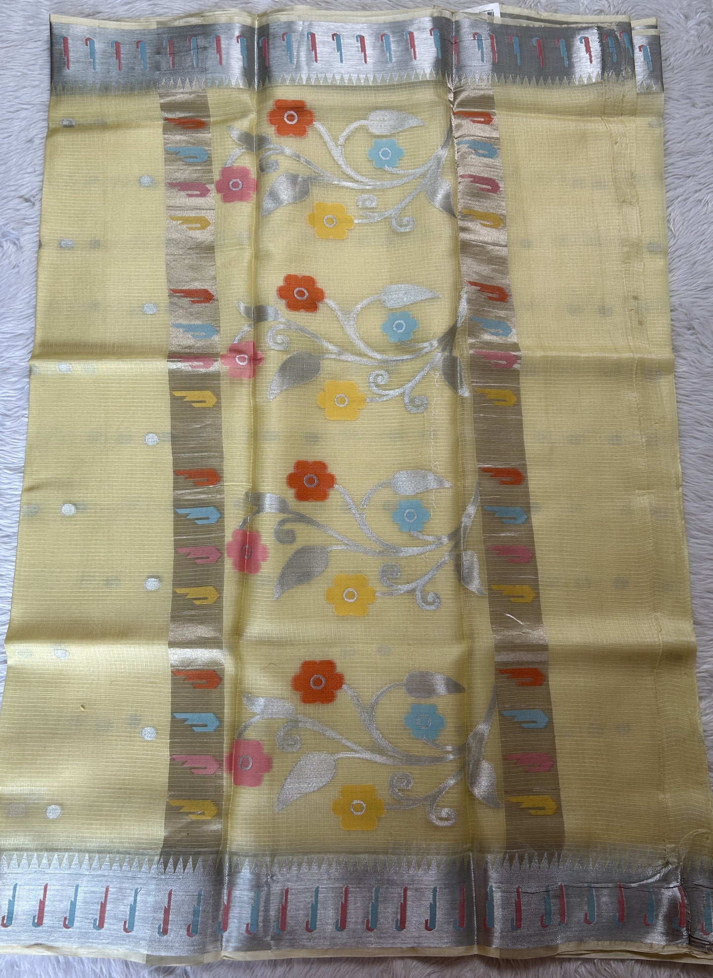 Silk kota Saree Yellow color complemented with a Zari Weaving Border. - Sampradaya Designer Studio