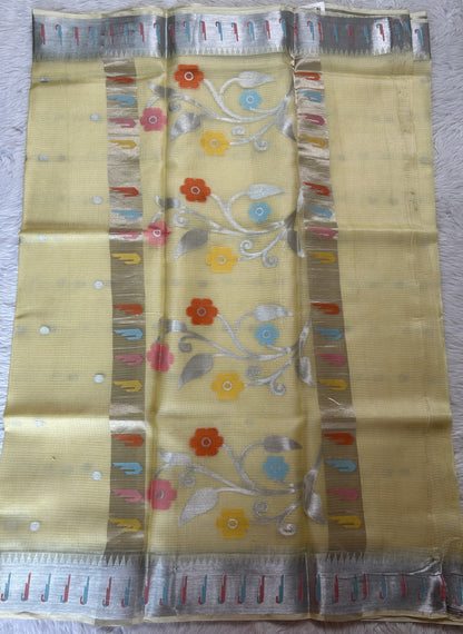 Silk kota Saree Yellow color complemented with a Zari Weaving Border. - Sampradaya Designer Studio