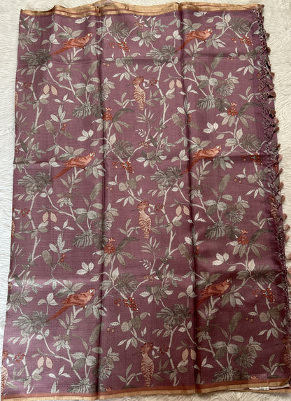 Silk kota Saree Mauve color complemented with a Borderless Saree. - Sampradaya Designer Studio